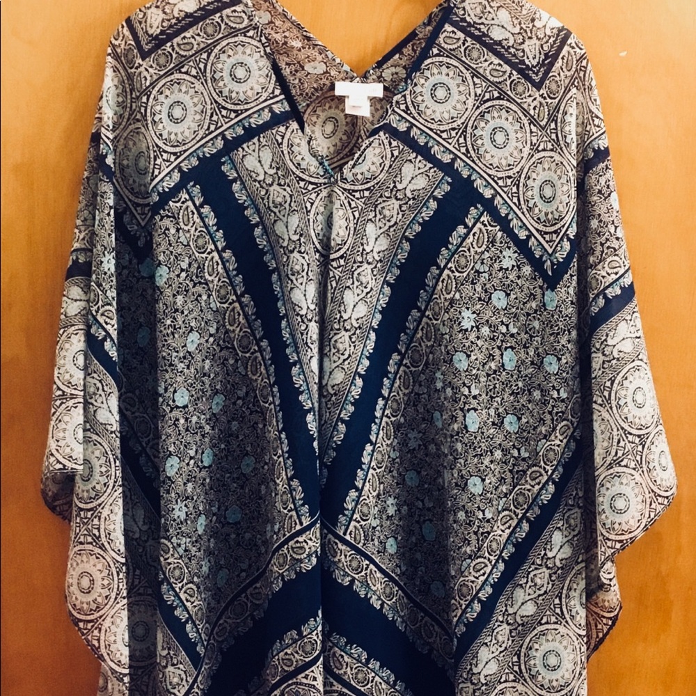 JJill Deep Blue Santorini Stripe Medallion Poncho